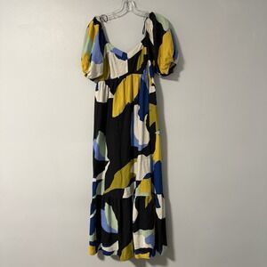 Nine West Women's Tiered Maxi Dress Blue Black Green Yellow Ruffle Boho M